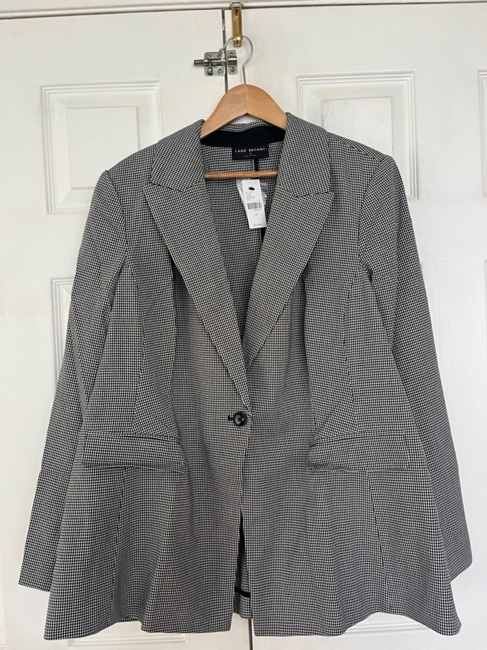 New Lane Bryant one-button boyfriend blazer stretch black white houndstooth